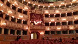 Interior of Teatro La Fenice opera house, a concert and performance venue in Venice