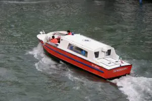Authentic photograph of a water ambulance in Venice showing how emergency medical services operate on canals